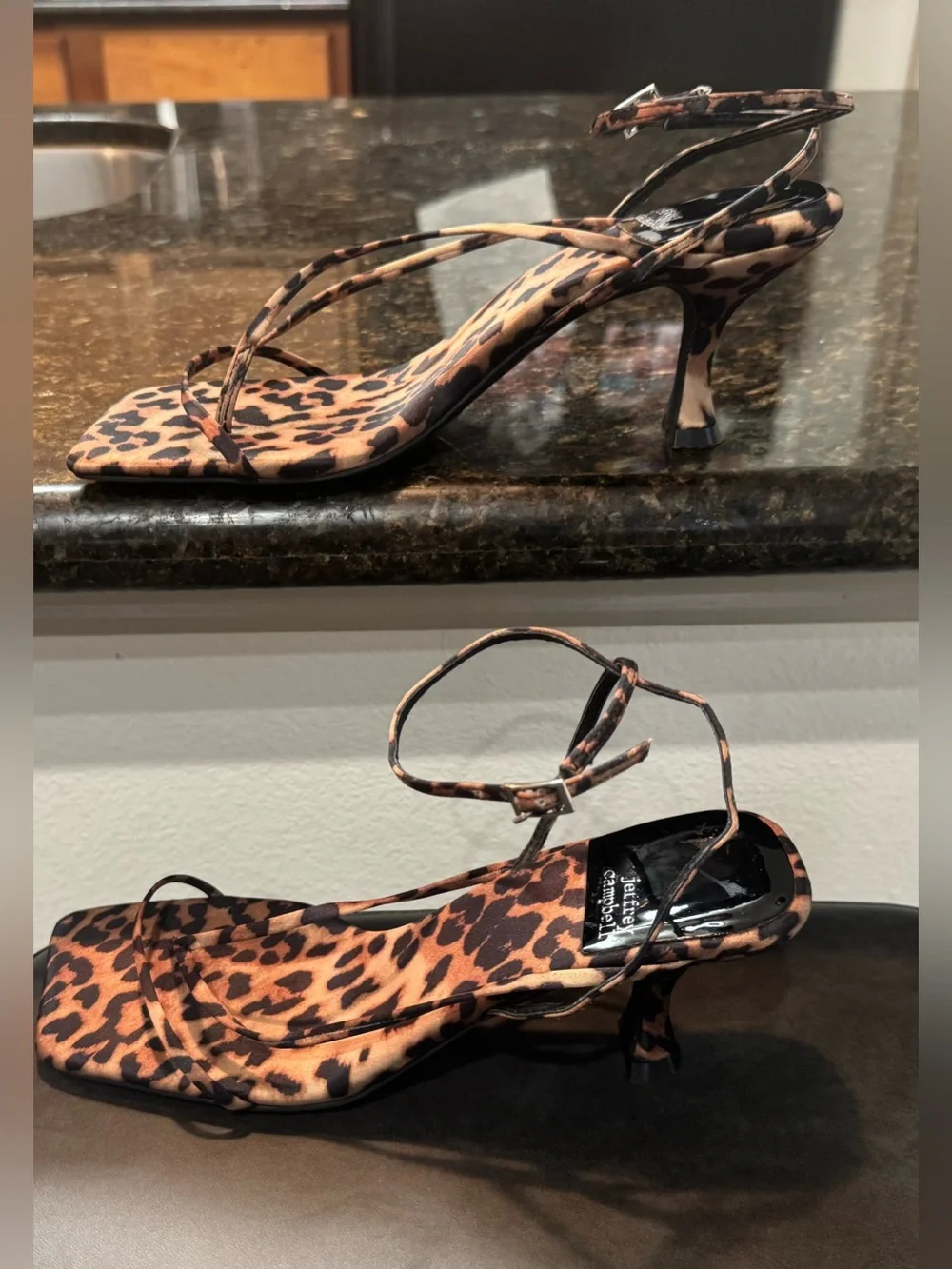 Jeffrey Campbell Leopard Print Strappy Heels - Brown/Black